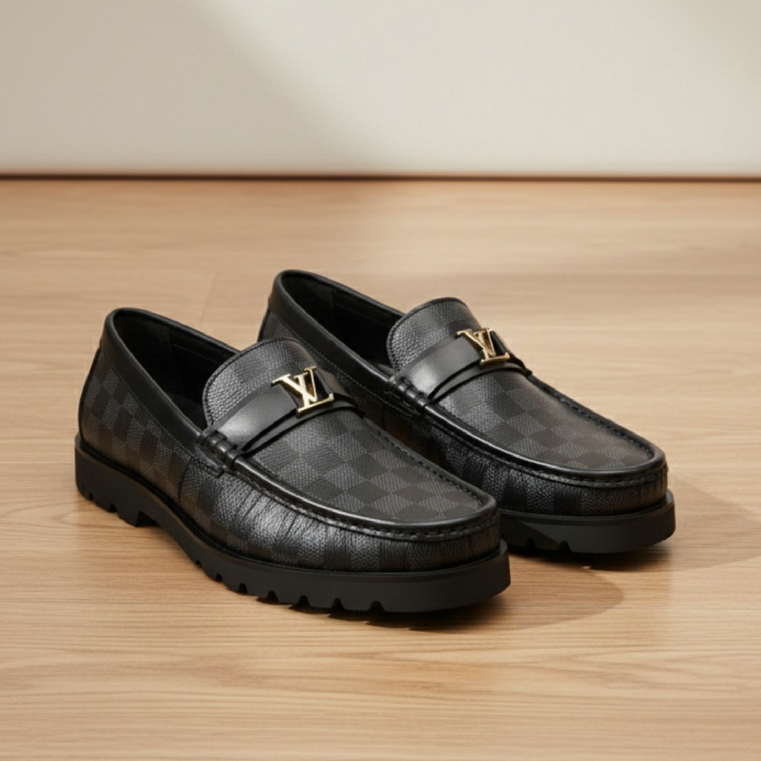 Elegant Black Checkered Loafers (High Sole)