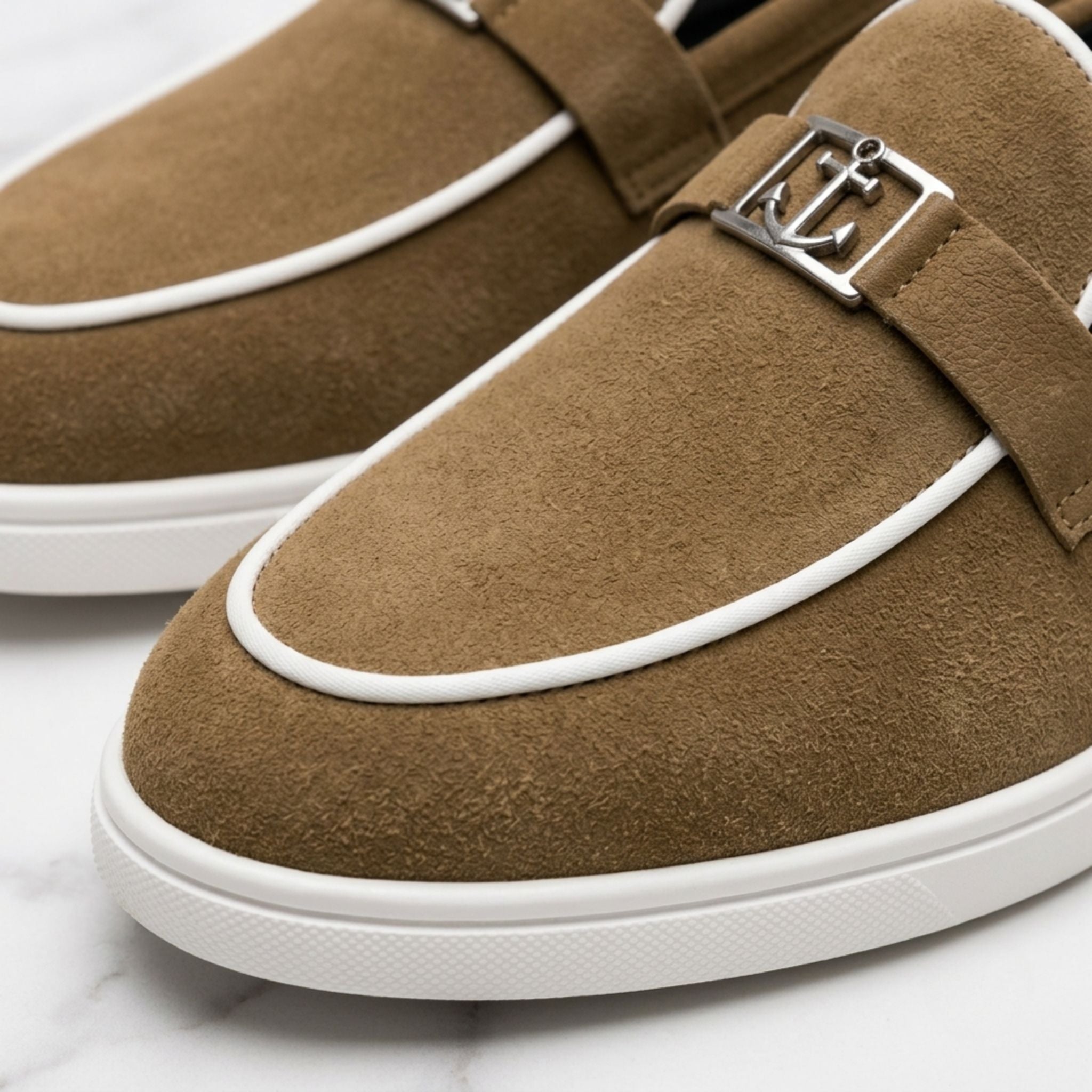 Wristoe Suede Anchor Loafers – Brown | White Sole