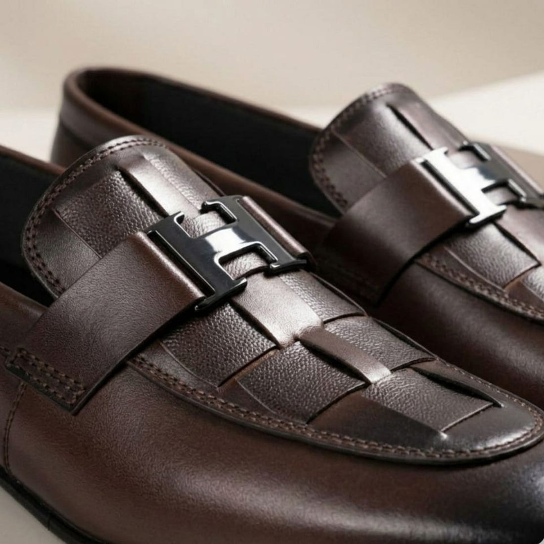 Classic Brown H-Buckle Leather Loafer