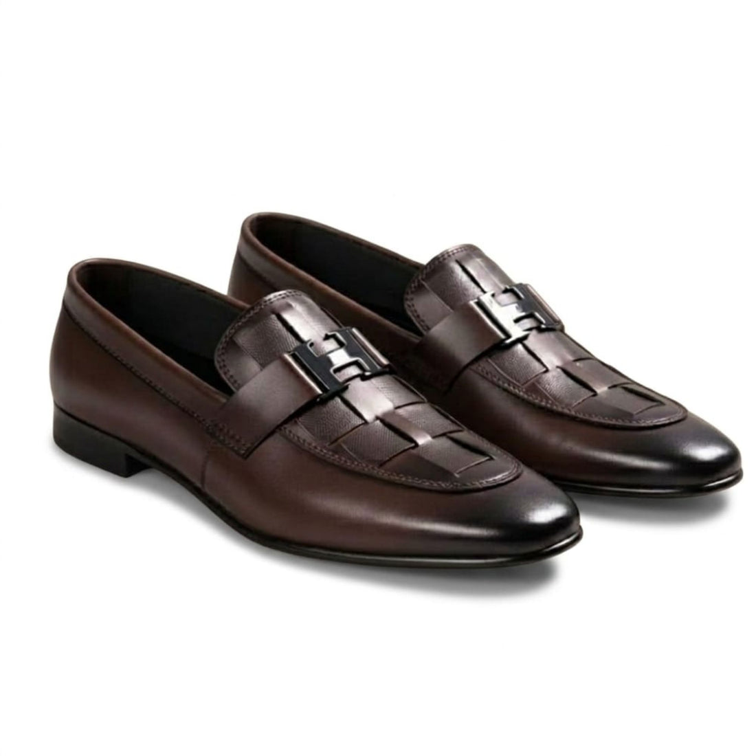 Classic Brown H-Buckle Leather Loafer