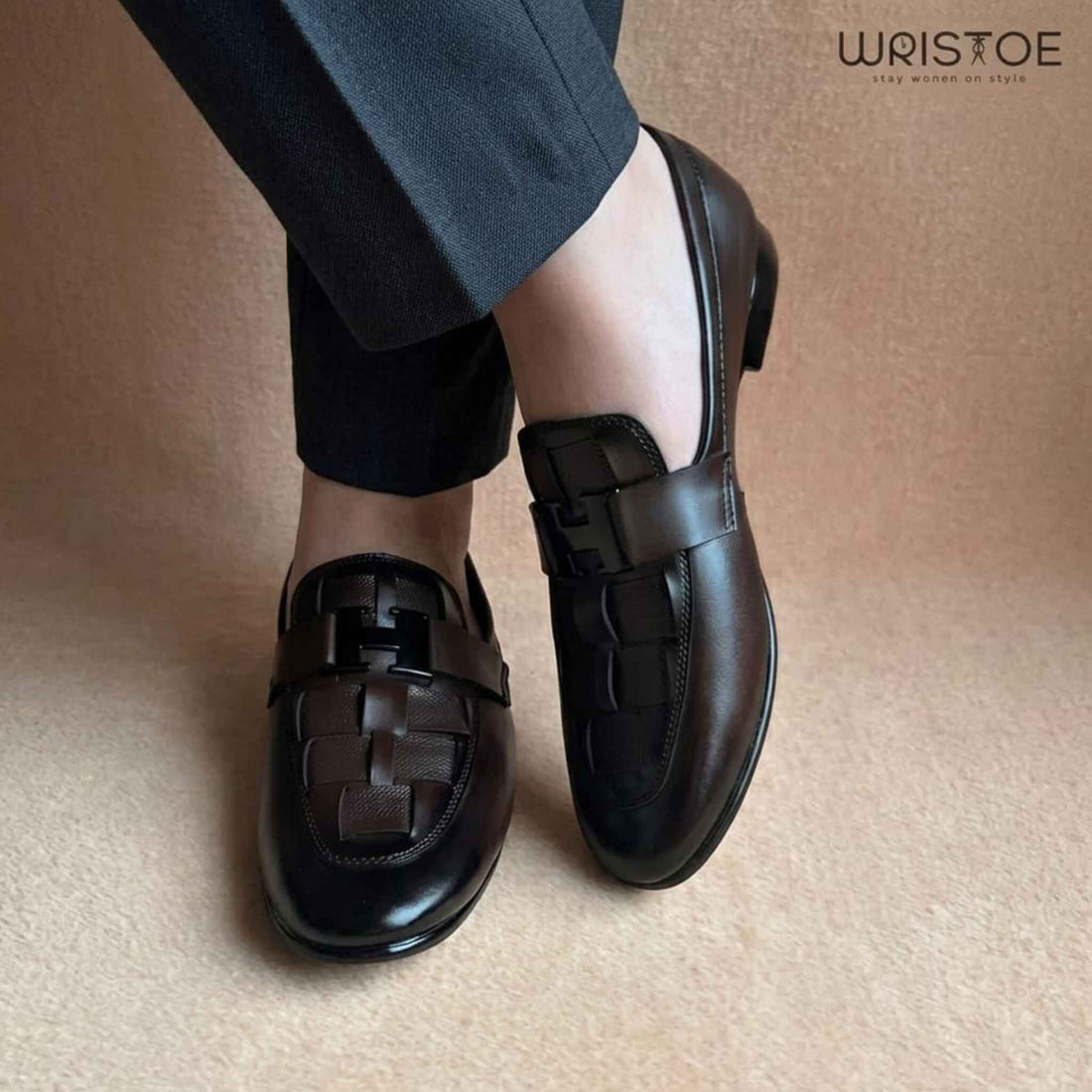 Classic Brown H-Buckle Leather Loafer