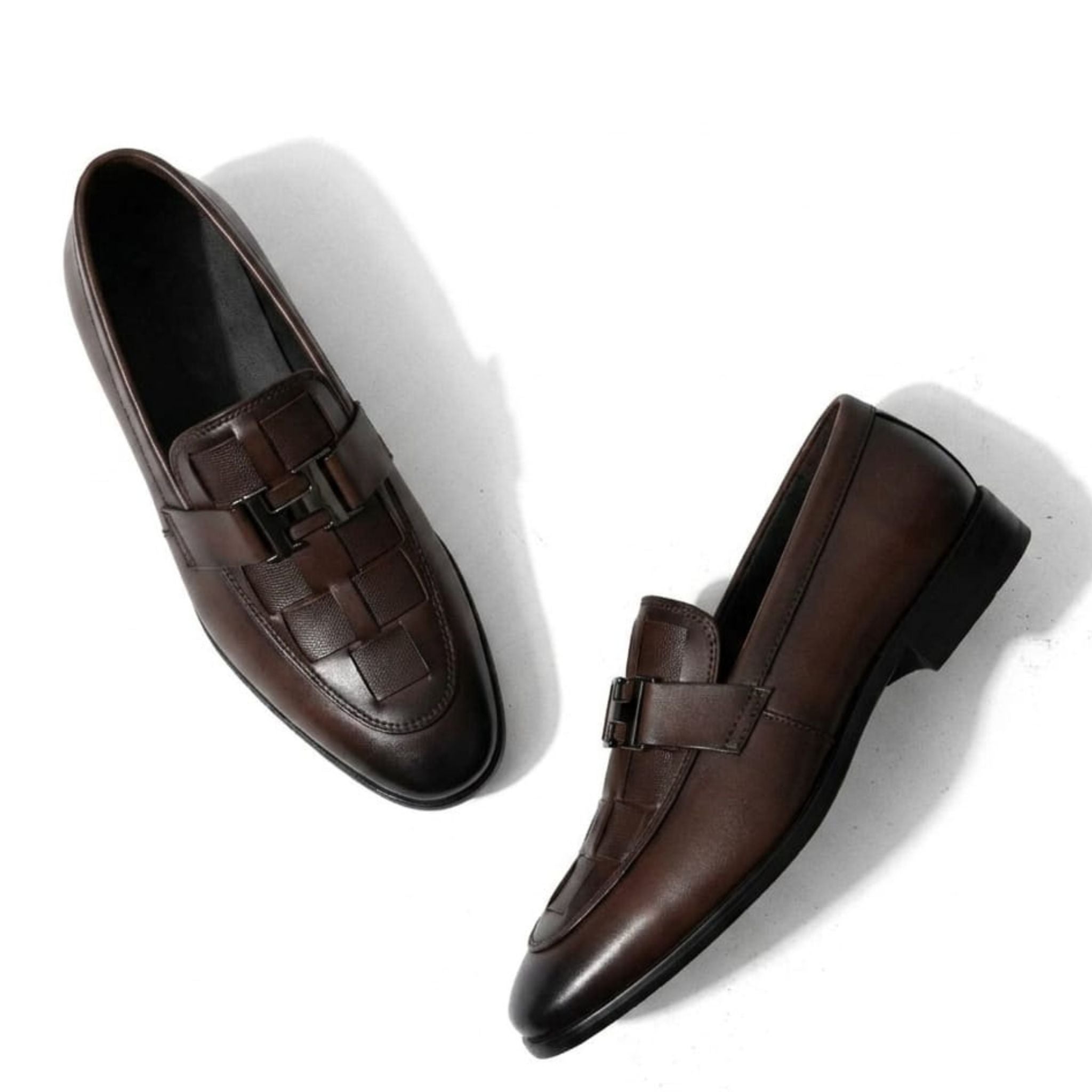 Classic Brown H-Buckle Leather Loafer