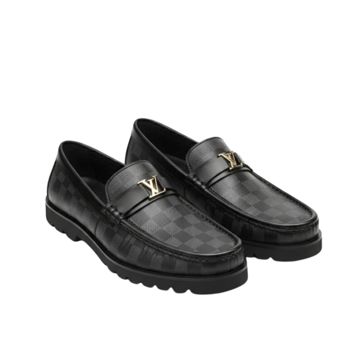 Elegant Black Checkered Loafers (High Sole)