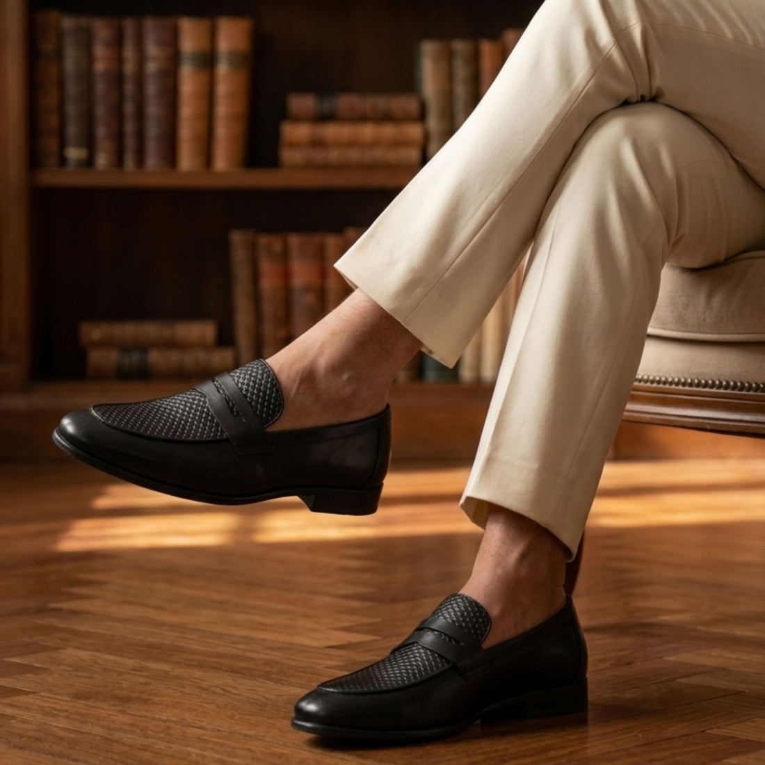Premium Black Textured Leather Loafers