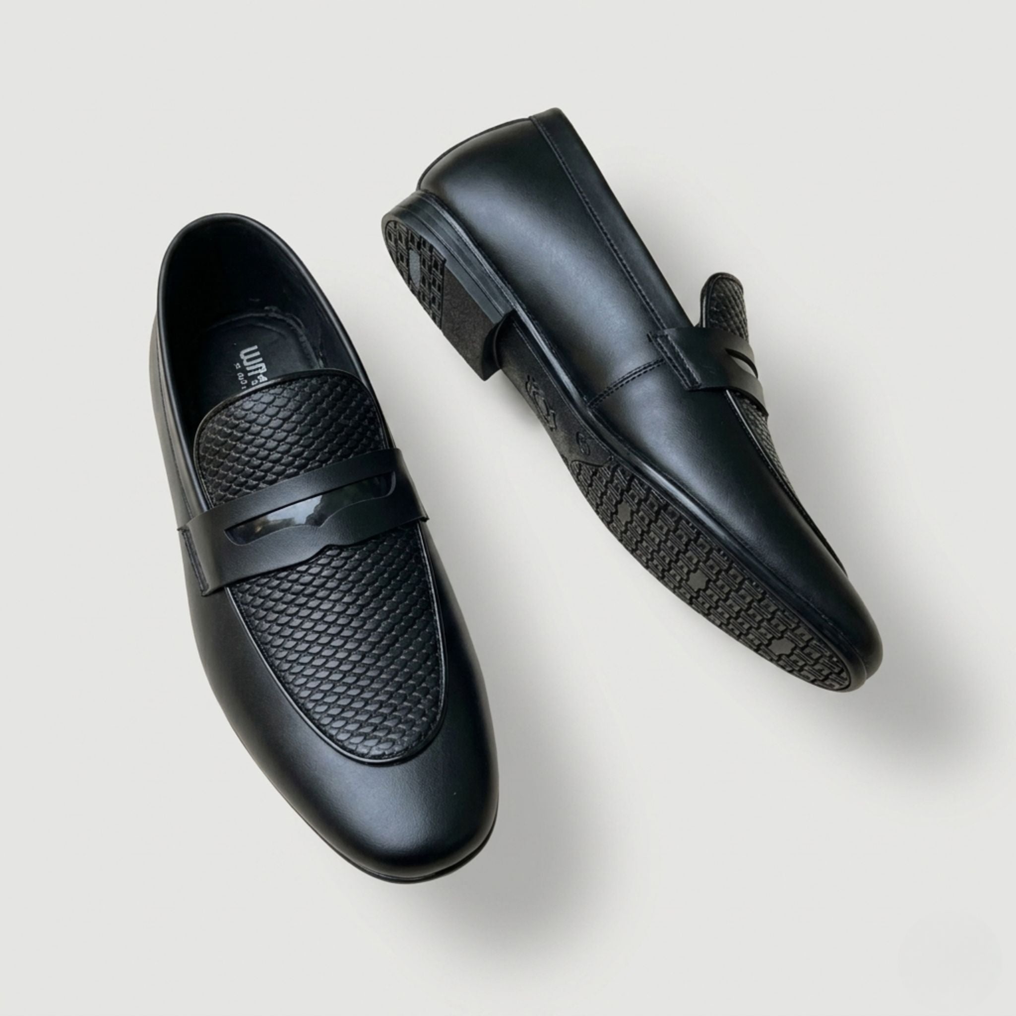 Premium Black Textured Leather Loafers