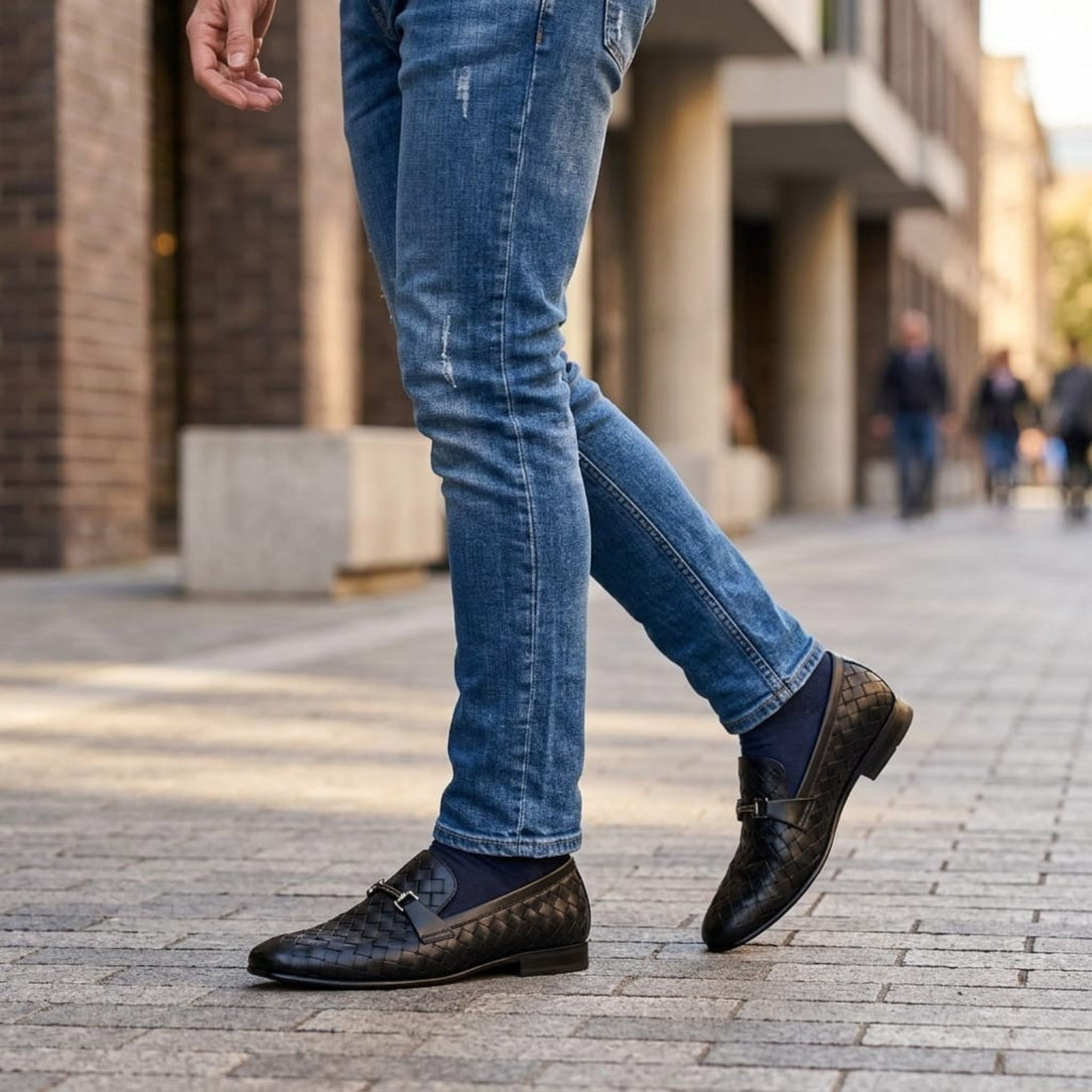 Premium Black Woven Leather Loafers