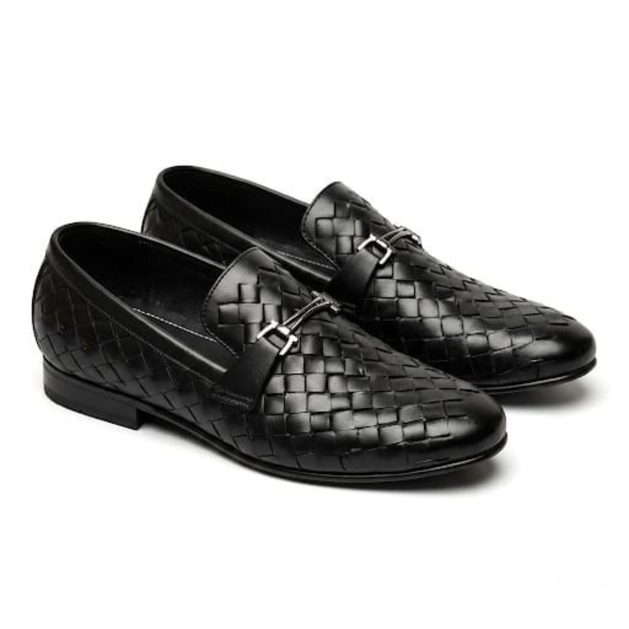Premium Black Woven Leather Loafers