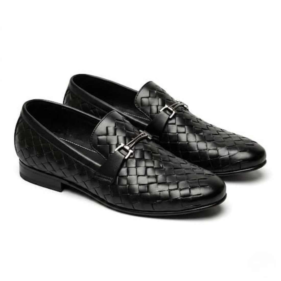 Premium Black Woven Leather Loafers