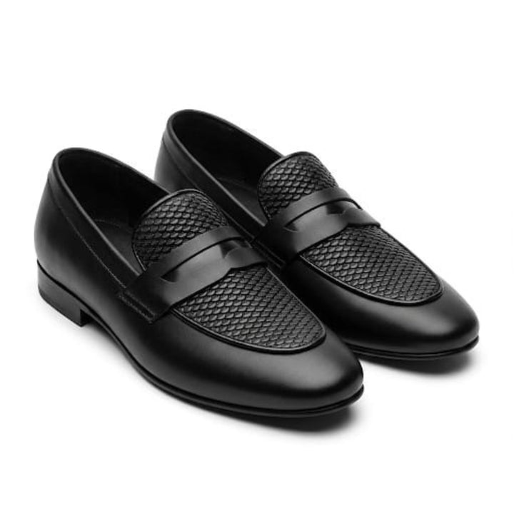 Premium Black Textured Leather Loafers