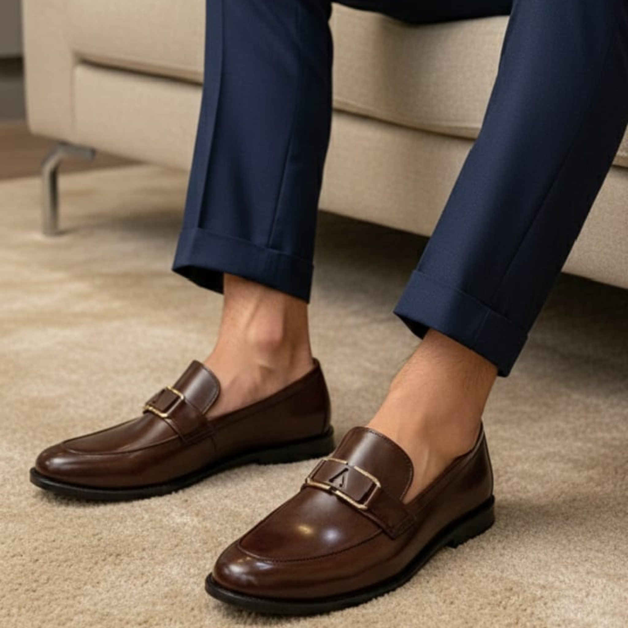 Crown Classic V-Buckle Brown Loafer