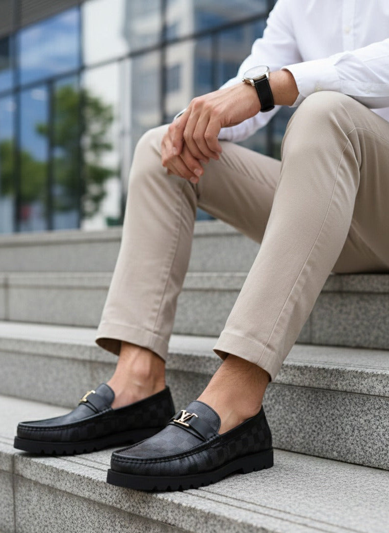 Elegant Black Checkered Loafers (High Sole)