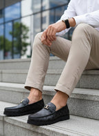 Elegant Black Checkered Loafers (High Sole)